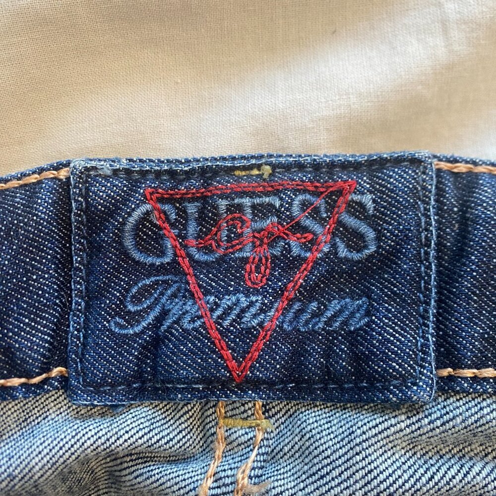 Vtg Guess Premium Y2K Denim Flare Leg Dark Wash Mid Rise Low Rise Jeans Size 31 - Picture 16 of 16